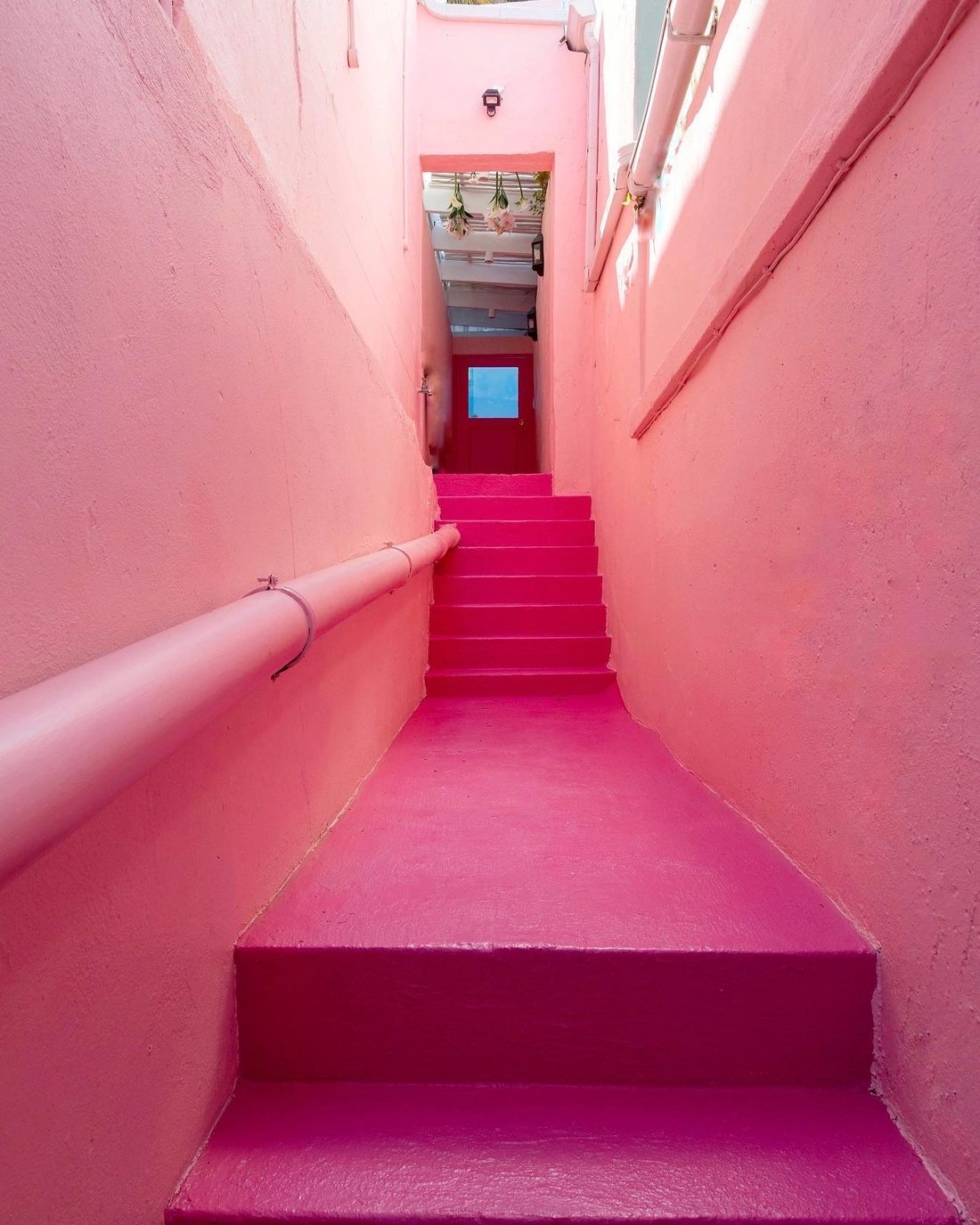 The hot-pink stairway known as the Pink Promenade